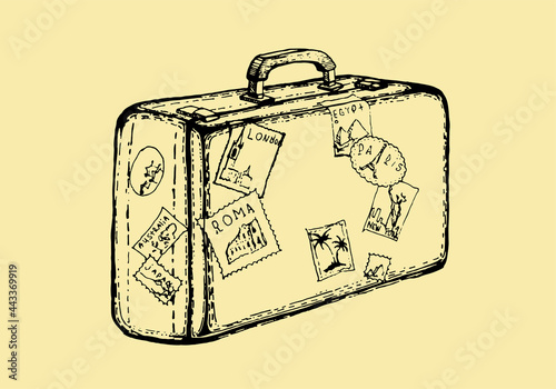 Journey suitcase hand drawn sketch vector art