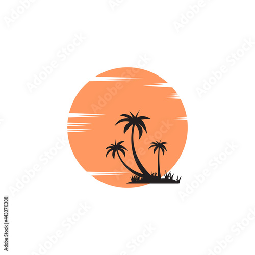 summer beach coast island, sea ocean with birds and summer sun rays logo design inspiration