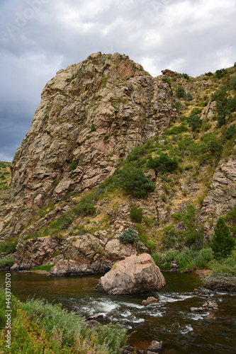scenic foothills and boulders along the South platte River in waterton canyon, in Littleton, colorado 