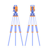 Theodolite tripod. Geodetic optical measuring laser level devices. Surveying instrument. Isolated vector illustration in flat style on white background