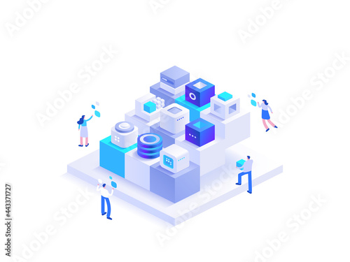 Effective business solution strategy and complex task cooperation as successful performance process. Solving problem and difficult work teamwork assemble tiny persons concept. Vector illustration