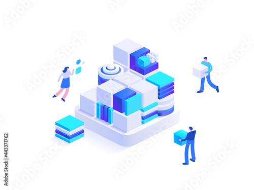 Effective business solution strategy and complex task cooperation as successful performance process. Solving problem and difficult work teamwork assemble tiny persons concept. Vector illustration