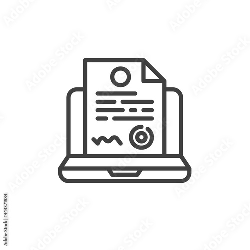 Online agreement certificate line icon
