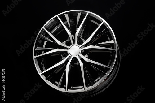 car black alloy wheel, elegant with thin curved spokes modern auto parts for car tuning