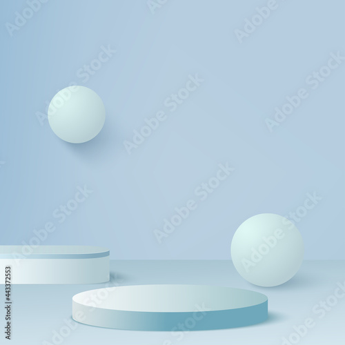 Abstract background with blue geometric 3d podiums. Vector illustration