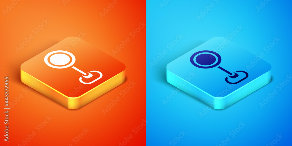 Isometric Road traffic sign. Signpost icon isolated on orange and blue background. Pointer symbol. Isolated street information sign. Direction sign. Vector Isometric Road traffic sign. Signpost icon isolated on orange and blue background. Pointer symbol. Isolated street information sign. Direction sign. Vector