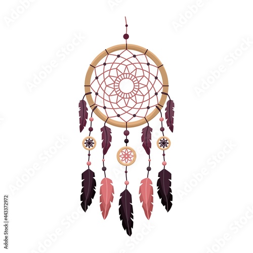 Vector illustration of a dreamcather in boho style. Mystical interiors. photo