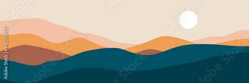 Panel kuchenny z motywem Abstract landscape poster. Nature wall decor contemporary art print, mid century mountain background. Vector illustration
