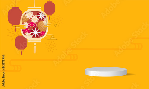 Oriental mid autumn festival podium stage background design. Product display vector
