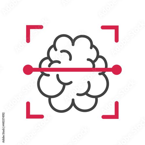 Brain mri or ct scanning and clinical radiology diagnostic vector icon line outline stroke design isolated, concept of medicine examination test or research idea