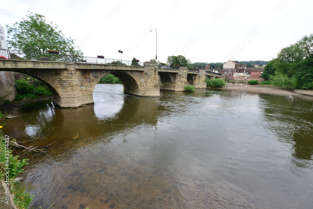 The Severn Bridge at Bridgnorth in Shropshire on a dull cloudy summers day in June.