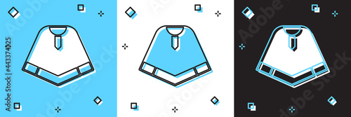 Set Traditional mexican poncho clothing icon isolated on blue and white, black background. Vector