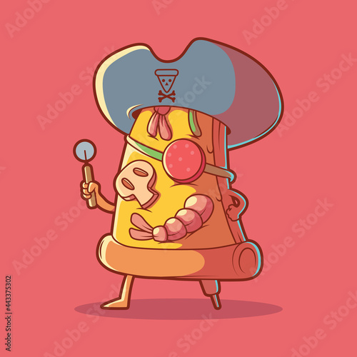 Pizza Slice Pirate character vector illustration. Food, funny, fast food design concept.