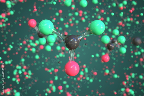 Carbonyl fluoride molecule. Conceptual molecular model. Chemical 3d rendering photo
