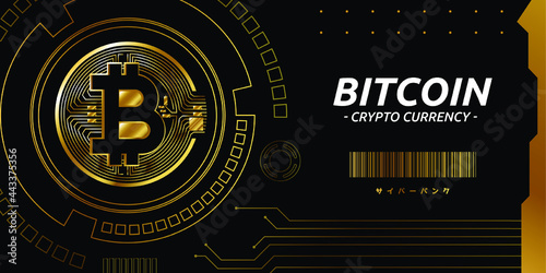 Bitcoin cryptocurrency graphic, Vector illustrator with cyberpunk vibe and gold elements photo
