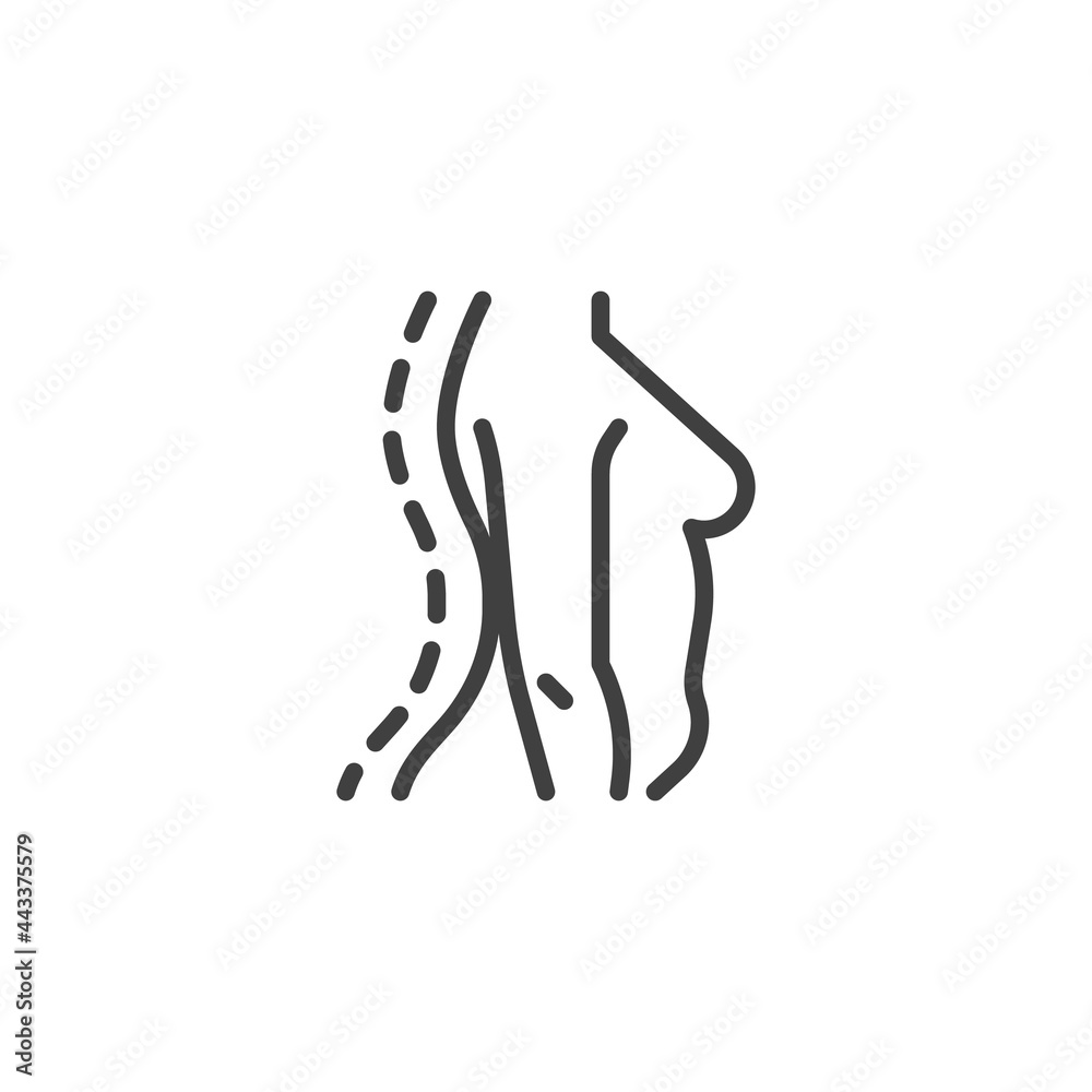 Woman incorrect posture line icon Woman incorrect posture line icon