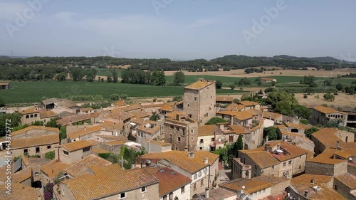 Old medieval village in Spain. Aerial drone view 4k.