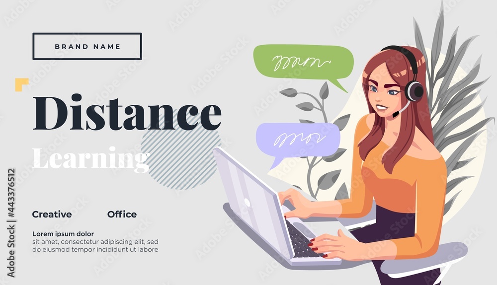Landing page template for online courses, distance education, Internet studying, training. Yong female teacher having a lesson. Vector illustration Landing page template for online courses, distance education, Internet studying, training. Yong female teacher having a lesson. Vector illustration