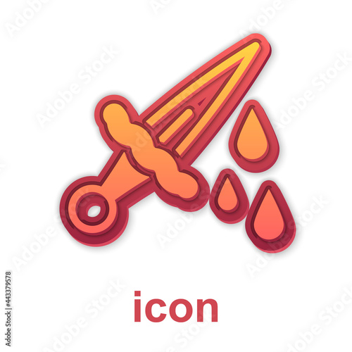 Gold Sword with blood icon isolated on white background. Medieval weapons knight and soldier. Symbol of murder. Vector