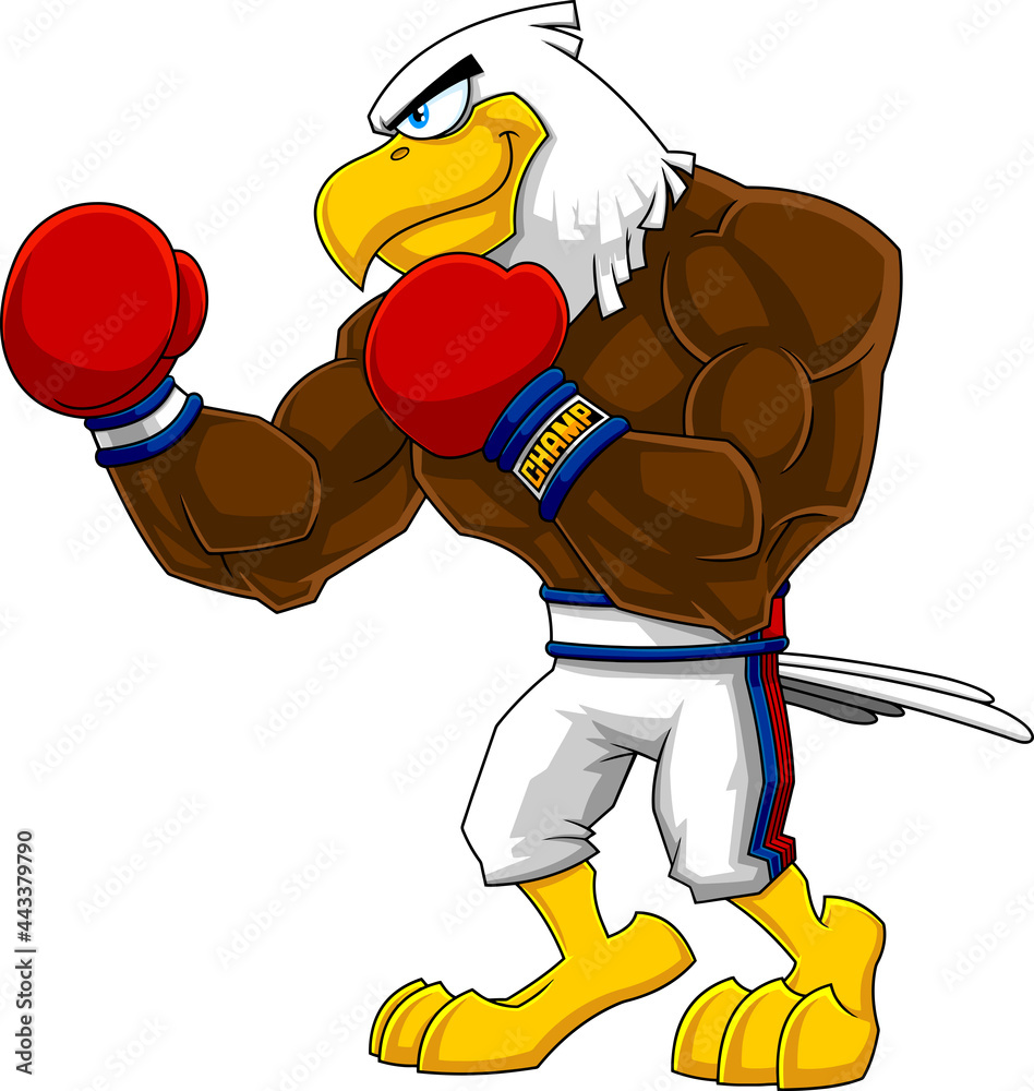 Boxer Eagle Cartoon Character In Boxing Gloves Standing. Vector Hand Drawn  Illustration Isolated On Transparent Background Stock Vector | Adobe Stock