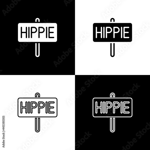 Set Peace icon isolated on black and white background. Hippie symbol of peace. Vector
