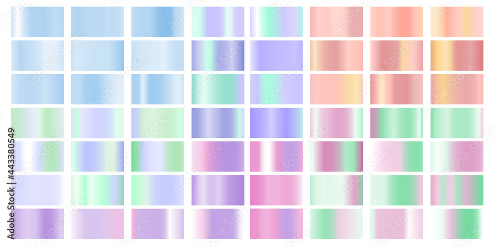 Fototapeta premium Set colorful Pastel gradient Chrome color foil texture background. vector golden, copper brass and metal template.