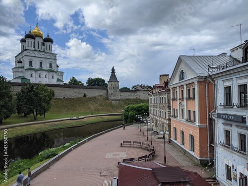 old castle in the village of the country pskov russia ancient tower bricks wall town
