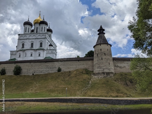 old castle in the village of the country pskov russia ancient tower bricks wall