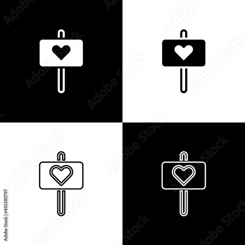 Set Peace icon isolated on black and white background. Hippie symbol of peace. Vector