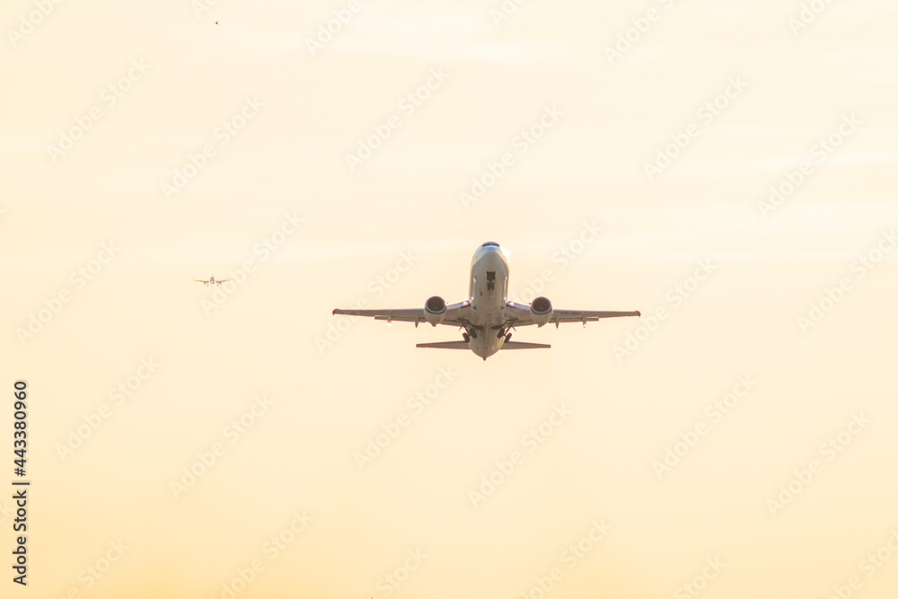 airplane take-off departure flight runway sunrise dust