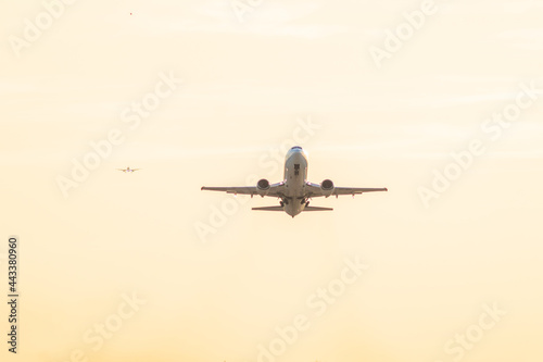 airplane take-off departure flight runway sunrise dust