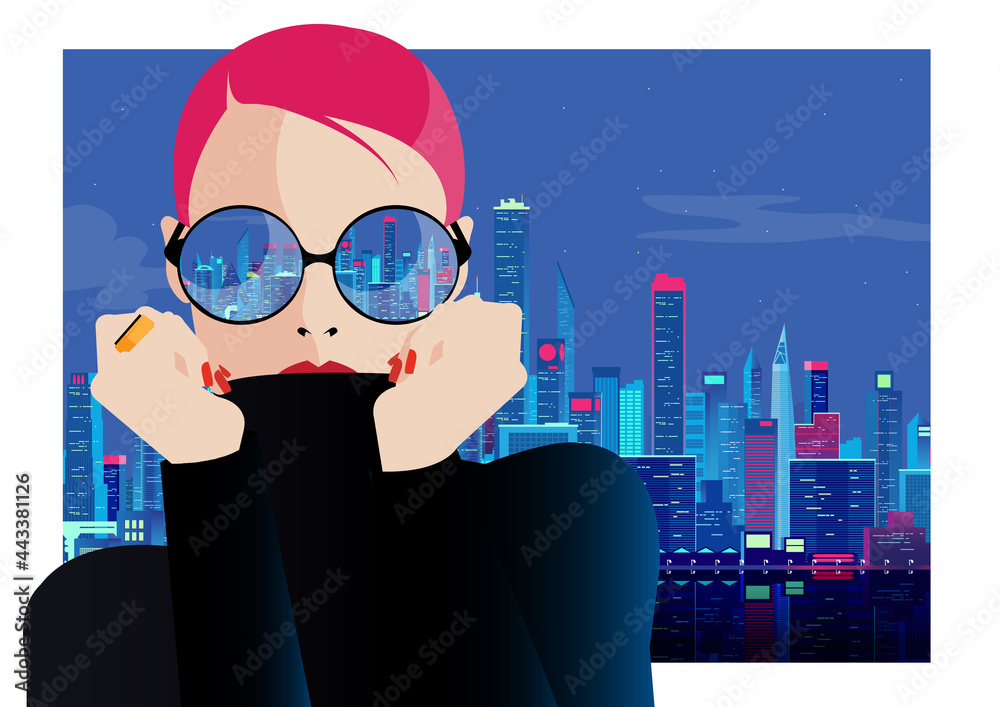 Fashion girl in pop art style in New York City. Vector illustration ...