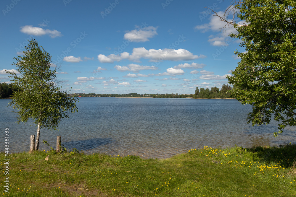Fototapeta premium Valdai National Park. Boat on Lake Valdai. Novgorod region. Russia.