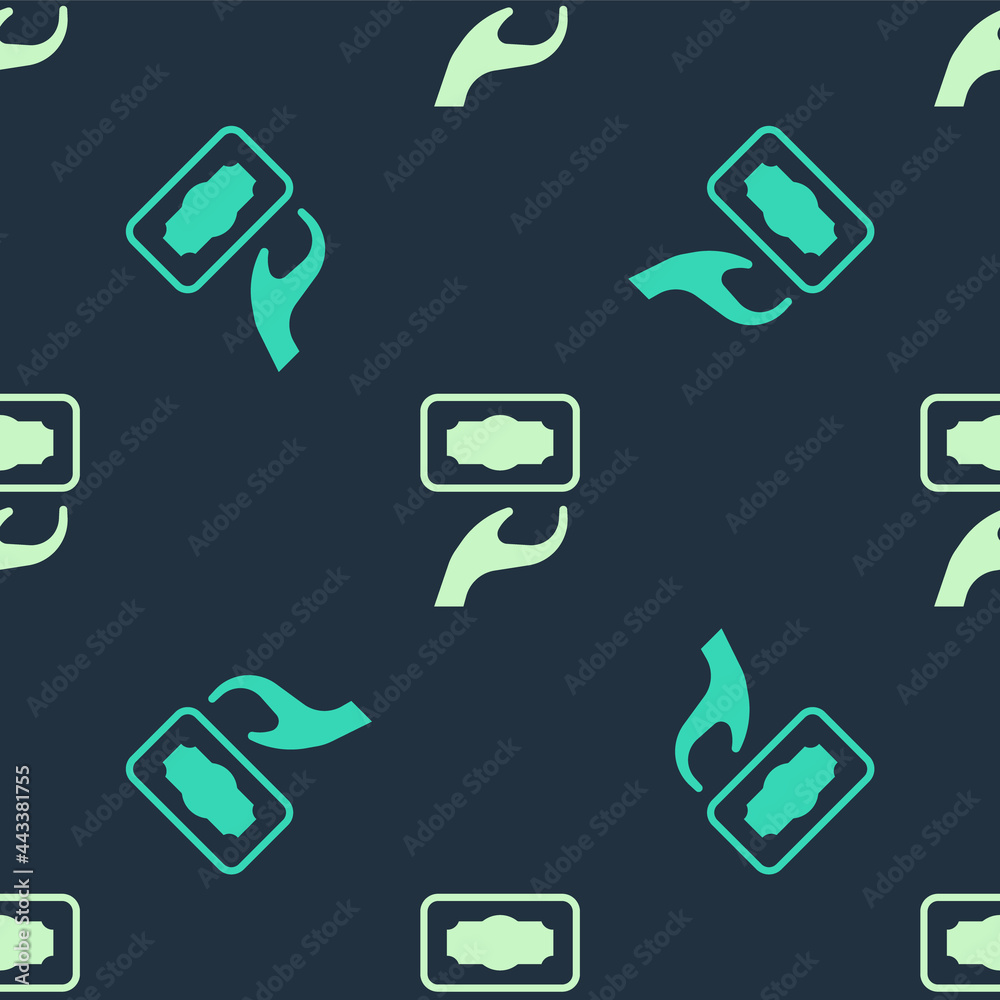 Green and beige Donation and charity icon isolated seamless pattern on blue background. Donate money and charity concept. Vector Green and beige Donation and charity icon isolated seamless pattern on blue background. Donate money and charity concept. Vector