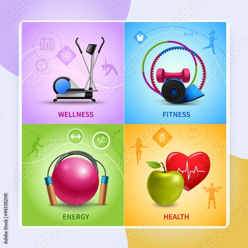 Fitness design concept set with wellness health and energy icons isolated vector illustration