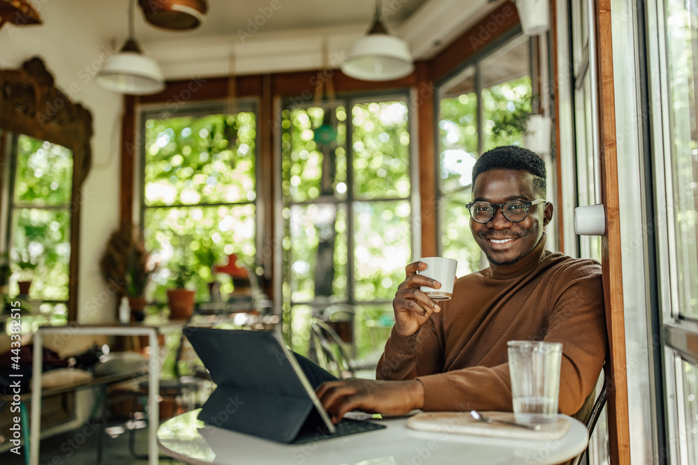 Adult man, having a relaxing time at work.