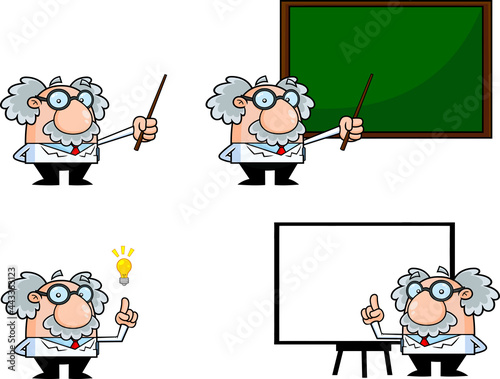Science Professor Cartoon Character Poses. Vector Collection Set Isolated On White Background