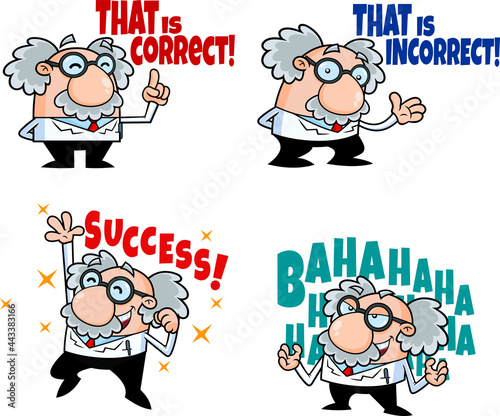 Science Professor Cartoon Character Poses. Vector Collection Set Isolated On White Background
