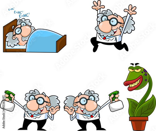 Science Professor Cartoon Character Poses. Vector Collection Set Isolated On White Background