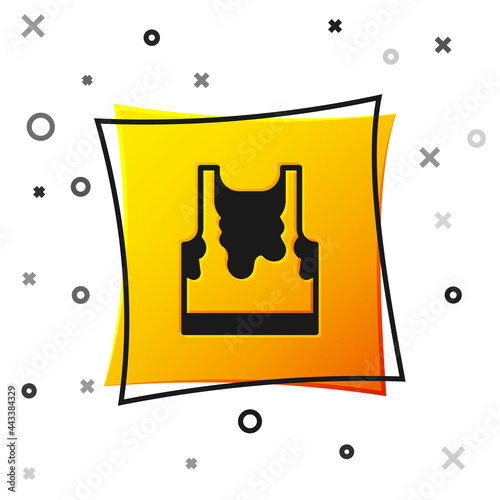 Black Sweaty sleeveless sport t-shirt icon isolated on white background. Yellow square button. Vector