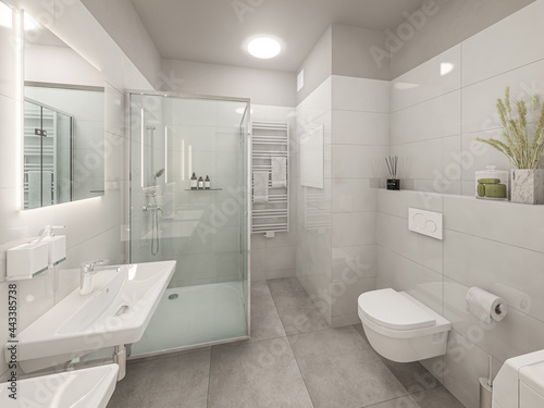 modern white bathroom interior with shower