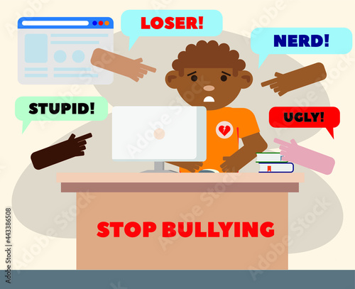 Intolerance on the Internet. Bullying. Flat design.