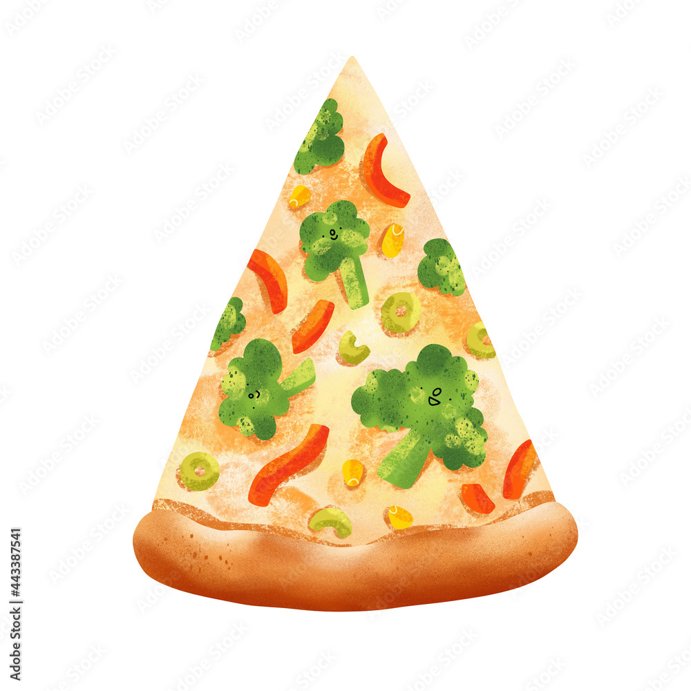 Cute cartoon style vegetable pizza slice illustration Stock ...