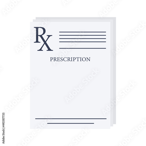 Rx form, prescription, medical paper document with medications. Realistic form of doctor's recipe template with pills. Healthcare concept, rx blank, pharmacy, clinic, hospital page.Vector illustration
