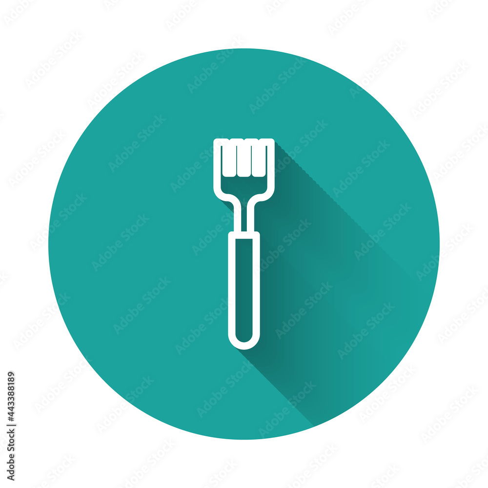 White line Fork icon isolated with long shadow. Cutlery symbol. Green circle button. Vector Illustration White line Fork icon isolated with long shadow. Cutlery symbol. Green circle button. Vector Illustration