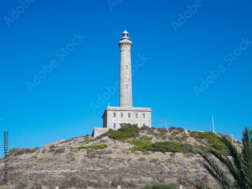 CABO DE PALOS, SPAIN - SEPTEMBER 23, 2020. Faro Cabo de Palos - Old Lighthouse in La Manga. Murcia, in Spain. Europe. Horizontal photography.