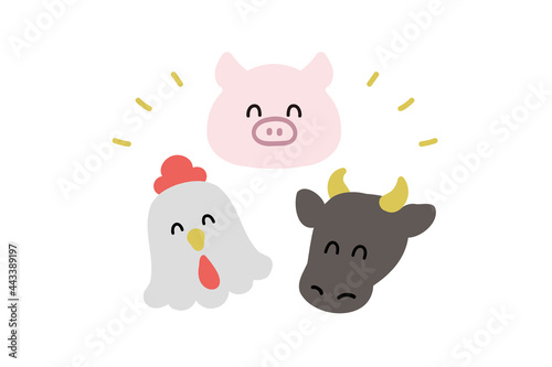 お肉トリオ　笑顔の牛と豚と鶏