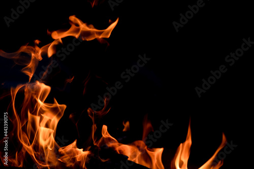 The fire. Flames. Banner, abstract background, wallpaper. Flame on a black background.