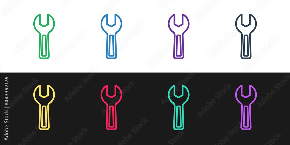 Set line Wrench spanner icon isolated on black and white background. Vector