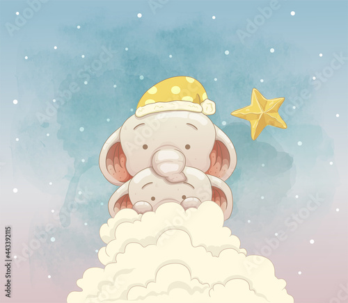 two cute elephants hiding behind the clouds